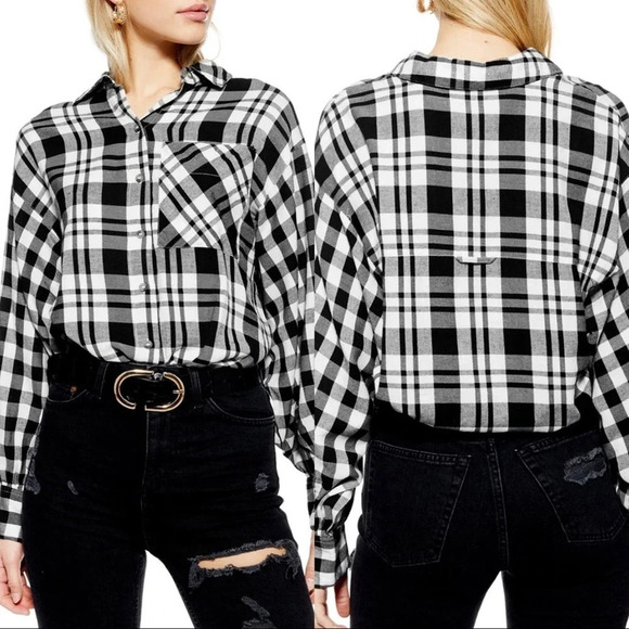 Topshop Check Murphy Button Down Shirt Size 4-6 NWT - Picture 9 of 9